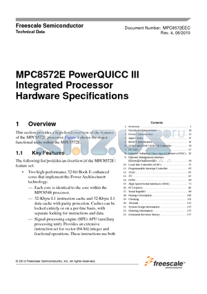 MPC8572CPXAVND datasheet - MPC8572E PowerQUICC III Integrated Processor Hardware Specifications