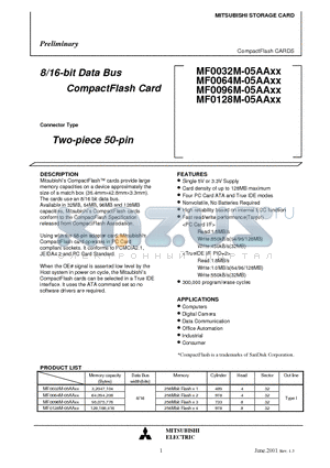MF0096M-05AAXX datasheet - 8/16-bit Data Bus CompactFlash Card