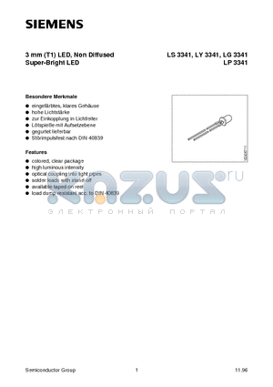 LY3341-LP datasheet - 3 mm T1 LED, Non Diffused Super-Bright LED