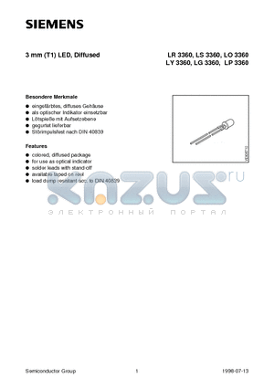 LY3360-HL datasheet - 3 mm (T1) LED, Diffused