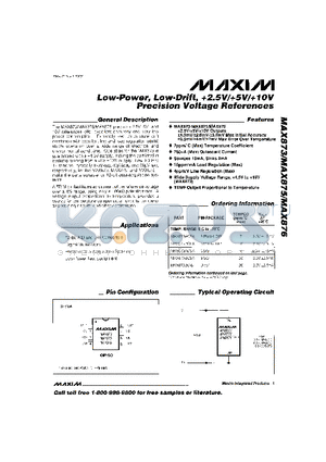 MAX875ACSA datasheet - Low-Power, Low-Drift, 2.5V/5V/10V Precision Voltage References