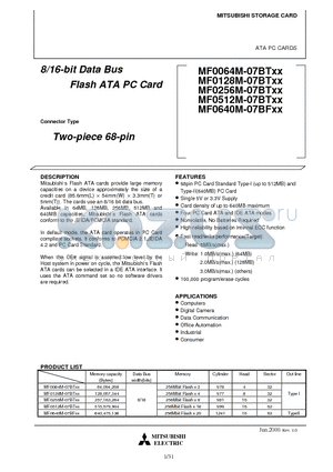 MF0128M-07BTXX datasheet - 8/16-bit Data Bus Flash ATA PC Card