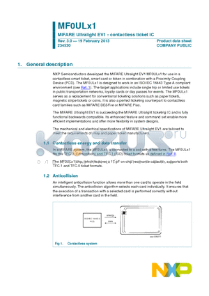 MF0UL1101DUD datasheet - MIFARE Ultralight EV1 - contactless ticket IC