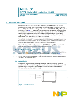MF0UL2101DUD datasheet - MIFARE Ultralight EV1 - contactless ticket IC
