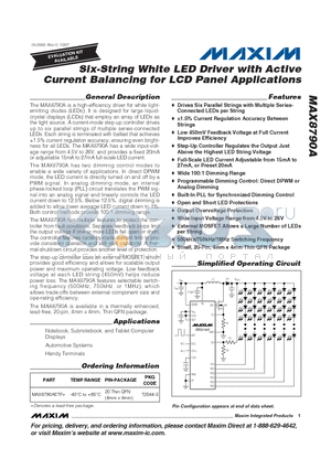 MAX8790A datasheet - Six-String White LED Driver with Active Current Balancing for LCD Panel Applications