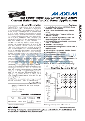 MAX8790AETP datasheet - Six-String White LED Driver with Active Current Balancing for LCD Panel Applications