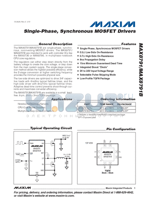 MAX8791B datasheet - Single-Phase, Synchronous MOSFET Drivers