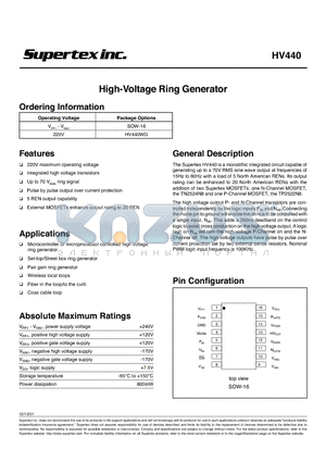 HV440 datasheet - High-Voltage Ring Generator