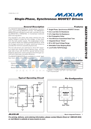 MAX8791_10 datasheet - Single-Phase, Synchronous MOSFET Drivers