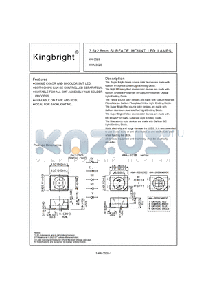 KA-3528IT datasheet - 3.5 x 2.8mm SURFACE MOUNT LED LAMPS
