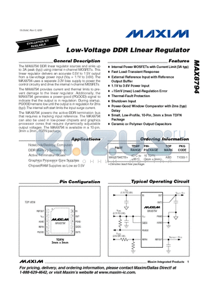 MAX8794ETB+ datasheet - Low-Voltage DDR Linear Regulator