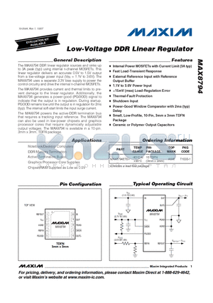 MAX8794ETB+ datasheet - Low-Voltage DDR Linear Regulator