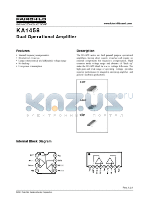 KA1458 datasheet - Dual Operational Amplifier
