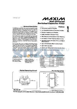 MF10BN datasheet - Kual Universal Switched Capacitor Filter