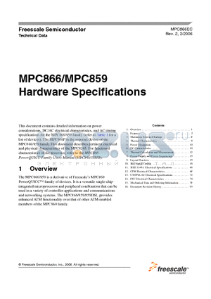 MPC859PVR100A datasheet - Hardware Specifications