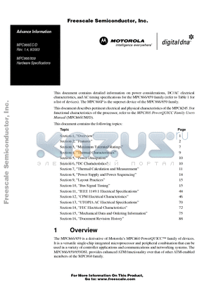 MPC859PZP133 datasheet - Hardware Specifications