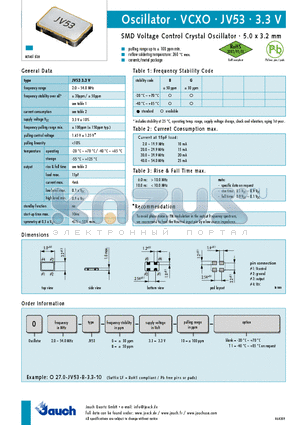 O2.0-JV53-B-3.3-10 datasheet - SMD Voltage Control Crystal Oscillator