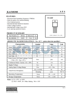 KA1M0380 datasheet - Internal high voltage sense FET