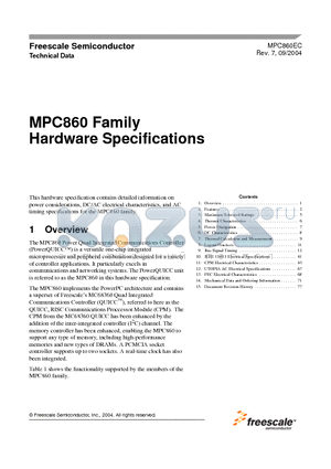 MPC860DEZQ50D4 datasheet - Hardware Specifications