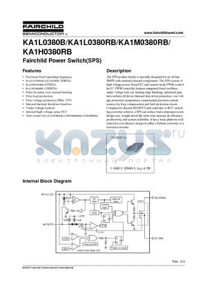 KA1M0380RB-YDTU datasheet - Fairchild Power Switch(SPS)