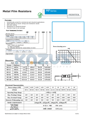 MF12C1003DTR datasheet - Metal Film Resistors