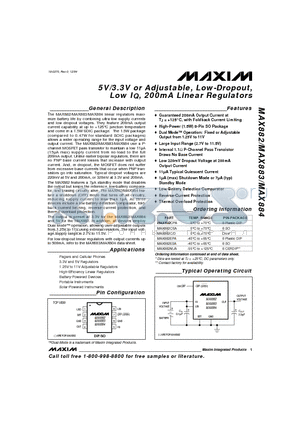 MAX882CPA datasheet - 5V/3.3V or Adjustable, Low-Dropout, Low IQ, 200mA Linear Regulators