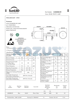 LM2BB01W datasheet - 10mm SOLID STATE LAMP