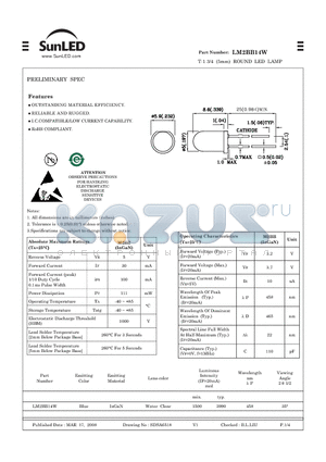 LM2BB14W datasheet - T-1 3/4 (5mm) ROUND LED LAMP