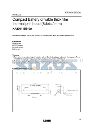 KA2004-BE10A datasheet - Compact Battery drivable thick film thermal printhead (8dots / mm)