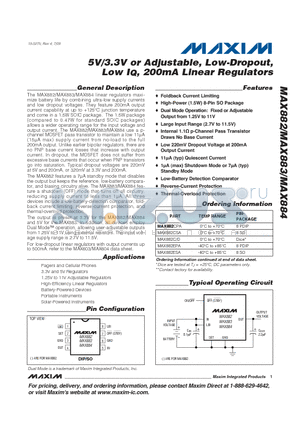 MAX882ESA datasheet - 5V/3.3V or Adjustable, Low-Dropout, Low IQ, 200mA Linear Regulators