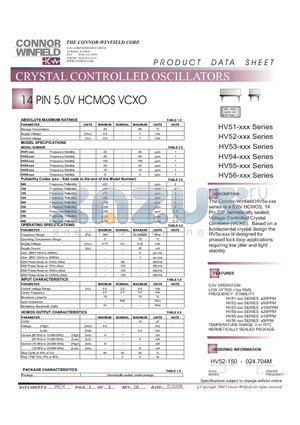 HV53-150-024.704M datasheet - 14 PIN 5.0V HCMOS VCXO