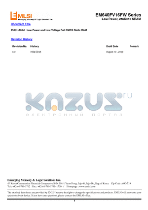 EM7323FR16BS-85LL datasheet - 256K x16 bit Low Power and Low Voltage Full CMOS Static RAM