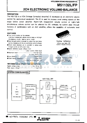 M51132FP datasheet - 2CH ELECTRONIC VOLUME-BALANCE