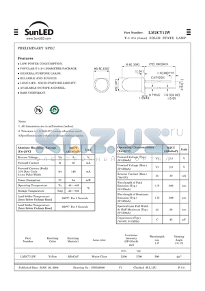 LM2CY12W datasheet - T-1 3/4 (5mm) SOLID STATE LAMP