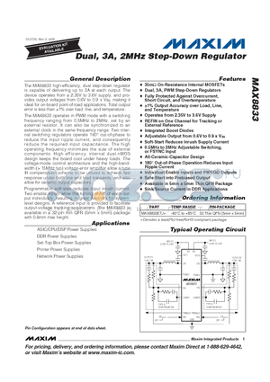 MAX8833ETJ+ datasheet - Dual, 3A, 2MHz Step-Down Regulator