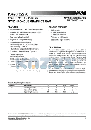 IS42G32256 datasheet - 256K x 32 x 2 (16-Mbit) SYNCHRONOUS GRAPHICS RAM