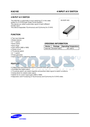 KA2192 datasheet - 4 IN PUT A/V SWITCH