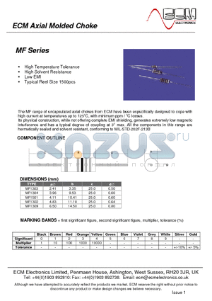 MF1302T-120 datasheet - Axial Molded Choke