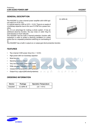 KA22067 datasheet - 4.6W AUDIO POWER AMP (GENERAL DESCRIPTION)