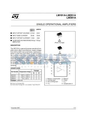 LM301A datasheet - SINGLE OPERATIONAL AMPLIFIER