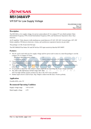 M51348AVP datasheet - VIF/SIF for Low Supply Voltage