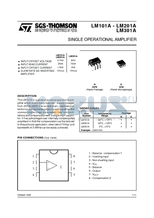 LM301AD datasheet - SINGLE OPERATIONAL AMPLIFIER