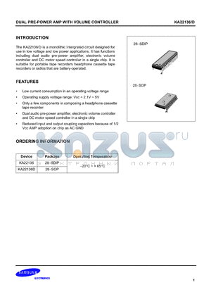 KA22136 datasheet - DUAL PRE-POWER AMP WITH VOLUME CONTROLLER