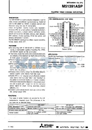 M51391ASP datasheet - PAL/NTSC VIDEO CHROMA DEFLECTION