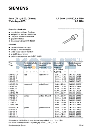 LY5480-L datasheet - 5 mm T1 3/4 LED, Diffused Wide-Angle LED