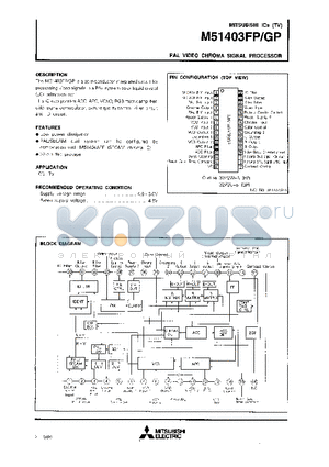 M51403GP datasheet - PAL VIDEO CHROMA SIGNAL PROCESSOR