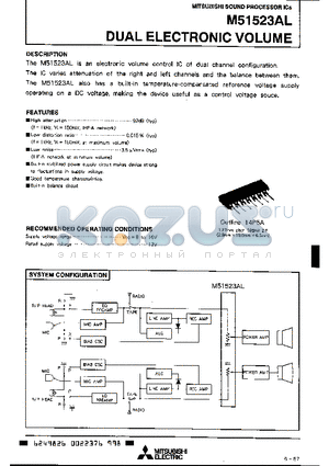 M51523AL datasheet - DUAL ELECTRONIC VOLUME