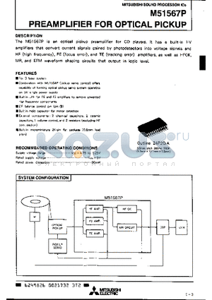 M51567P datasheet - PREAMPLIFIER FOR OPTICAL PICKUP