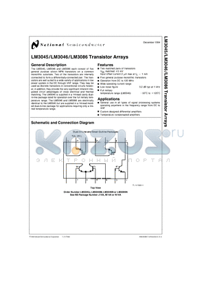 LM3046N datasheet - LM3045/LM3046/LM3086 Transistor Arrays