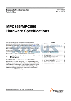 MPC866PCZP100A datasheet - Hardware Specifications